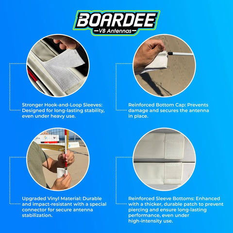 Portable Fiberglass Volleyball Antenna Set For Indoor And Beach Games With Foldable Poles And Hook And Loop Sleeves