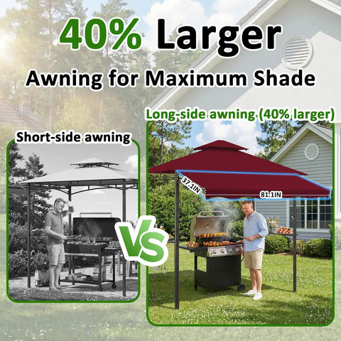 Comparison of 8x8 Ft Grill Gazebo With Extra Large Adjustable Awning 2 Side Shelves 6 Hooks in a backyard setting