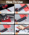Step-by-step guide showing how to use the Thin Rip Jig and Push Stick for Table Saws, aligning and adjusting for precise cuts.