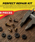 Assorted Faucet Washers Kit For Indoor And Outdoor Repair with washers, screws, and caliper on wooden surface, 48-piece kit.