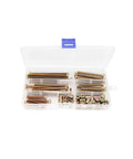 50 Piece 1/4-20 Crib Hardware Replacement Kit With Zinc Plated Hex Socket Cap Screws And Barrel Nuts, open storage box view