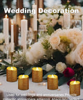 Gold Flameless Votive Candles 24 Pack Battery Operated LED Tea Lights For Wedding Centerpieces And Home Decor on table