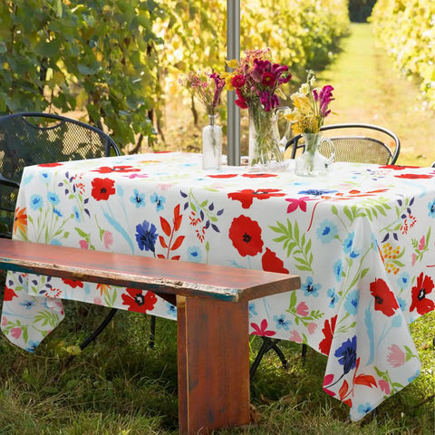 Outdoor Tablecloth With Umbrella Hole And Zipper No Fuss Install Weatherproof Polyester Patio Table Cover For Courtyards Terraces And Beachfront Decks 60 By 84 Inches