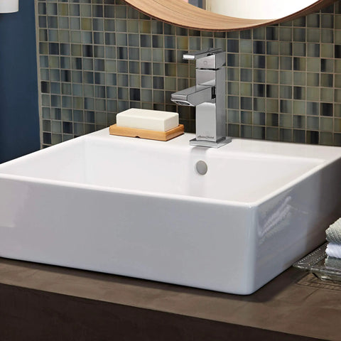 Times Square Single Handle Monoblock Faucet In Polished Chrome With Ceramic Disc Valve on bathroom sink