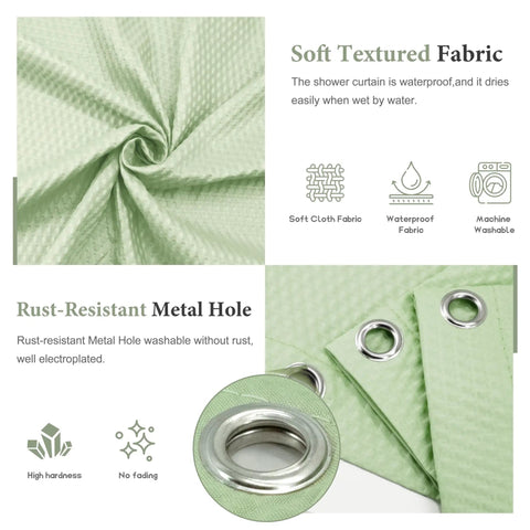 Sage Green Cloth Shower Curtain Liner With 2 Magnets, Textured Polyester For Spa Like Feel, Soft Hotel Quality Waterproof