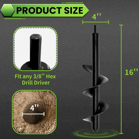 SYITCUN 4x16 in heavy-duty auger drill bit with 3/8-in hex drive for planting bulbs and post holes