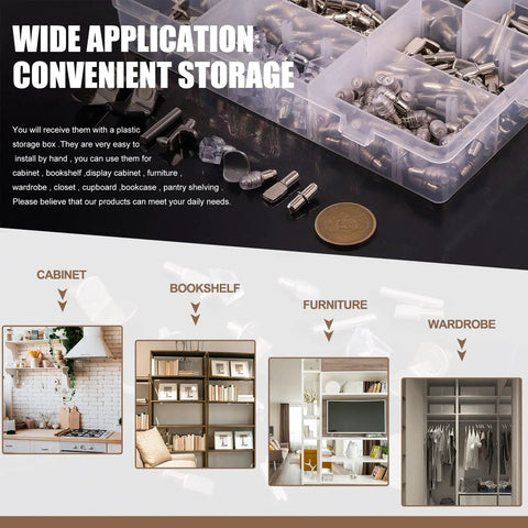237 Piece Shelf Pins Kit With Nickel Plated Metal Pins Black Rubber Sleeves And 9 Styles Of Bracket Pegs for cabinets and bookshelves