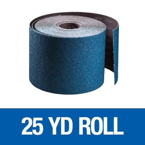 Heavy Duty Zirconia Cloth Floor Sanding Roll 8 Inch By 25 Yard Grit 80x For Hardwood Floors, resin-bonded shown in blue roll