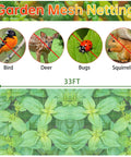 Two Pack Ultra Fine Garden Netting 10x33Ft See Through Insect Barrier For Protecting Veggies Fruits Flowers And Plants From Birds And Pests While Letting Air Water And Sunlight Pass Through, showing mesh size and pest deterrent capabilities.