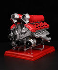 V12 Engine Model Kit With Over Eight Hundred Metal Parts Motorized Four Stroke Engine Electric Drive DIY STEM Build Realistic Anodized Aluminum And Stainless Steel Components Hands On Educational Gift For Adults And Car Enthusiasts on red base