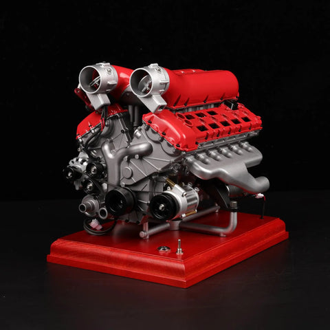 V12 Engine Model Kit With Over Eight Hundred Metal Parts Motorized Four Stroke Engine Electric Drive DIY STEM Build Realistic Anodized Aluminum And Stainless Steel Components Hands On Educational Gift For Adults And Car Enthusiasts on red base