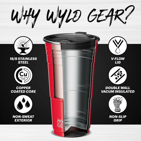 Red 24 Oz Insulated Stainless Steel Party Cup With Lid No Sweat Double Wall Vacuum Insulated Tumbler cutaway view