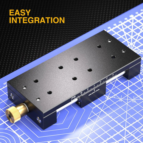 Workhorse 75mm Manual Linear Stage With Sliding Table And Rail Guide, Aluminum Alloy Frame, Anti Backlash Nut, Ruler And Base