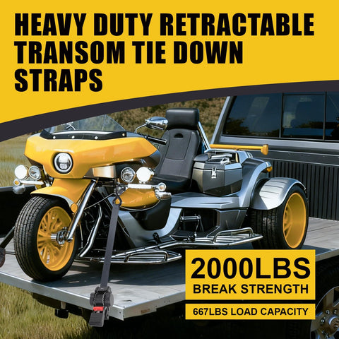 Retractable Tie Down Straps For Any Trailer 1In By 6Ft Bolt On Transom Mount Heavy Duty securing motorcycle on trailer