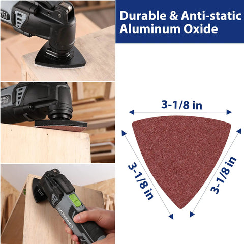 150 Piece Triangle Sanding Pads Set For Oscillating Multi Tool 3 Inch And One Eighth Hook And Loop Discs With 40 60 80 120 180 240 Grit