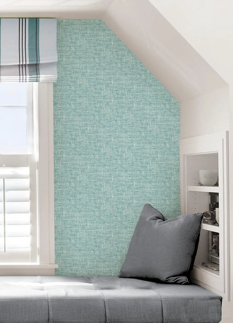 Blue Aqua Poplin Texture Peel And Stick Wallpaper For Smooth Surfaces, Repositionable And Removable With No Residue in a nook space