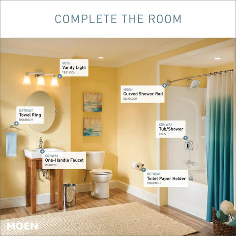Bathroom setup with Retreat Collection Slick Chrome Bathroom Hand Towel Ring With Hardware No Fuss Install For Bath Or Kitchen.