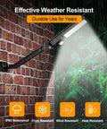 Beefy Solar Security Flood Lights Outdoor 1000LM 168 LED Motion Sensor Waterproof Floodlight mounted on brick wall in rain