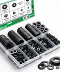 1110 Piece Black Flat Washers Set With Nine Metric Sizes M2 Through M12 For Screws And Bolts, Heavy Duty Carbon Steel, Black Zinc Plated, Pro Grade Durability, Corrosion Resistant, All Purpose Hardware Kit For Quick Fixes And Projects in a compartment box