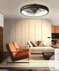 Must Have Ceiling Fan With Remote For Small Bedroom, 20 Inch Low Profile Flush Mount, Black Bronze Finish, shown in living room