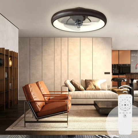 Must Have Ceiling Fan With Remote For Small Bedroom, 20 Inch Low Profile Flush Mount, Black Bronze Finish, shown in living room