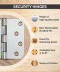 Stainless Steel Ball Bearing Door Hinges Four Inch With Five Eighth Inch Radius Non Removable Riveted Pin Security Hinges Built Tough