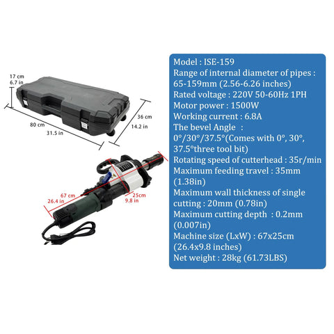 Electric Pipe Beveler 1500W Auto-Aligning Internal Expanding Beveler For 2.56 To 6.26 Inch Pipes, Multi-Angle Cold Cutting Tool