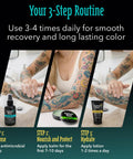 Tattoo Aftercare Kit 3 Piece Set With Antimicrobial Soap, Tattoo Balm, And Healing Lotion application steps for tattoo care
