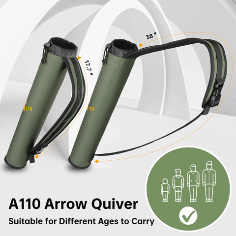 Dual Carry Archery Arrow Quiver For Hip And Back, Quick-Detach Silent Buckle, Foldable Ultra Lightweight 200g, green quiver