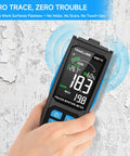 Pinless Wood Moisture Tester for Firewood and Home Projects, Fast Moisture Meter With Easy Readout, Detects Wood Wetness and Leaks, Handy Home Improvement Tool held on cracked wall, pinless moisture meter for drywall use