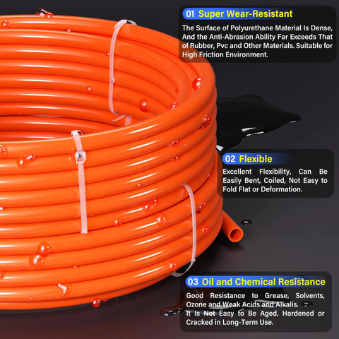 Orange 6mm OD 4mm ID Polyurethane PU Air Hose Tube Kit 10 Meter Length Flexible Pneumatic Hose Coil showing features