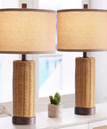 Rattan Table Lamps Set Of 2 For Bedroom With 3 Way Dimmable Touch Control Rustic Natural Wicker Nightstand Lamps With USB Ports