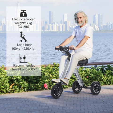 Three Wheel Foldable Electric Trike With Seat For Adults, Lightweight City Cruisin Scooter, Removable 36V 7.8Ah Battery, Reverse Function And Key Switch, Airport Friendly Travel Companion, man riding