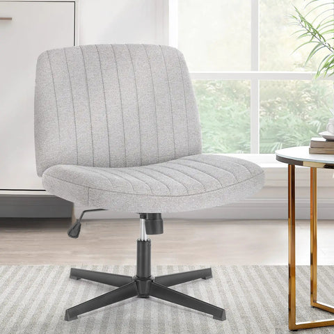 Armless Swivel Office Chair With Wide Padded Seat, Height Adjustable From 15.94 To 19.69 Inches, No Wheels, Criss Cross Leg Design