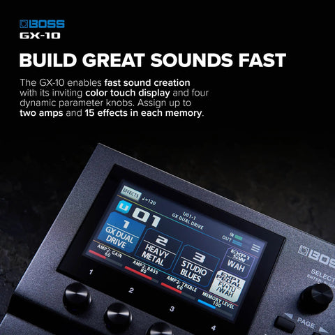 Close-up of GX-10 Compact Guitar And Bass Effects Processor With GX-100 Sound Engine, color touch display