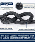 Double Braided Nylon Boat Anchor Rope 50 Ft By One Quarter Inch With marine grade nylon for small boats up to 18 feet