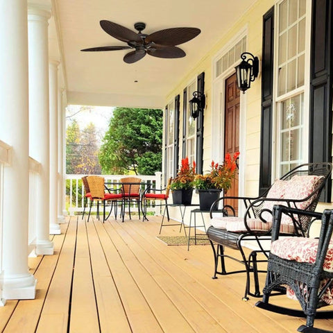 Palm Island 52 Inch Tropical Ceiling Fan With No Light For Indoor Outdoor Use, Wet Rated With 5 Palm Leaf Blades on porch