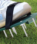 Person using 30 Piece Lawn Aerator Shoes Spikes Set For Lawn Care And Yard Maintenance, Replacement Garden Shoe Spikes For Deep Soil Aeration