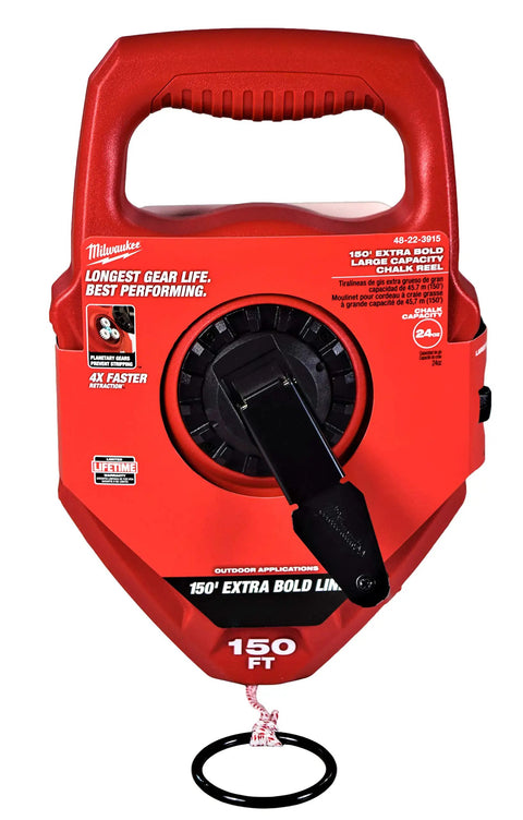 Front view of Extra Bold 150 Ft Large Capacity Chalk Reel with 4 to 1 Retraction and Stable Refill Base
