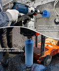 Worker using 6 Inch Wet Diamond Core Drill Bits for Concrete with Rebar and Masonry, 15 Inch Drilling Depth, One and a Quarter to Seven Inch Thread, Laser Welded Segments for Pro Grade Performance on Construction and DIY Home Renovations.