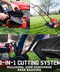 Efficient 18 Inch 144cc Push Gas Lawn Mower with 3 In 1 mulch bag side discharge and durable steel deck in action