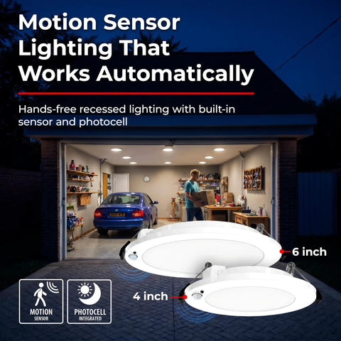 6 Inch Canless Recessed LED Wafer Light With Motion Sensor, Ultra Thin Ceiling Downlight, 5 CCT Adjustable, Occupancy Sensor, Auto On Off and Bi Level Modes, Perfect For Hallways, Closets, Bathrooms And Storage Areas in garage