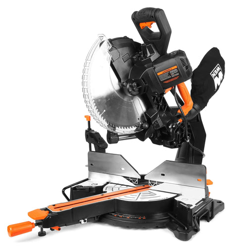 Pro Level 15 Amp 12 Inch Dual Bevel Sliding Compound Miter Saw with LED guide, compact design for hassle-free cuts.