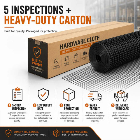 Built Like A Brick 1/2 Inch Hardware Cloth Tough As Nails Chicken Wire Fencing Roll For Yard Birds And Garden Protection 48 By 100 Feet 19 Gauge Steel Mesh Barrier in heavy-duty carton with mesh roll.