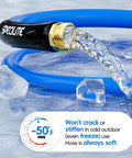 SPECILITE blue garden hose with brass fittings, side view