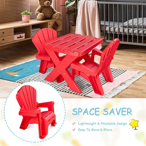 Durable Plastic Kids Table And Chair Set For Outdoor Fun With Adirondack Style Chairs Ideal For Picnic Garden Patio Backyard And Beach Time Safe Non Toxic Materials For Toddlers
