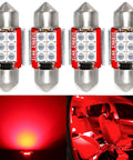Super Bright Red DE3021 31mm Festoon LED Bulbs 6 SMD 3030, 500 Lm each, Pack of 4, non-polar design, interior car lighting