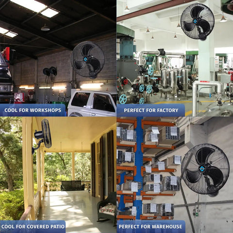 20 Inch Pro Series High Velocity Oscillating Waterproof Outdoor Wall Mount Fan in workshop, factory, patio, warehouse settings