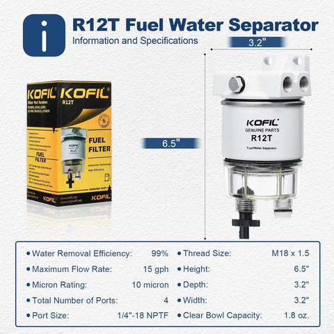 Marine Fuel Water Separator For Outboard Motors Ten Micron Three-Layer Filtration Removes Up To 99 Percent Water And Debris
