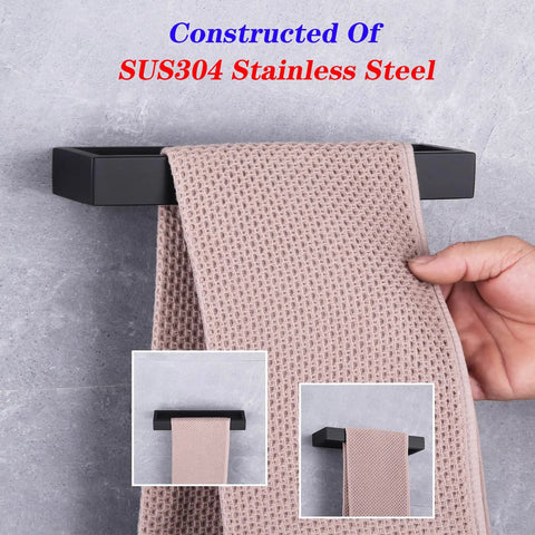 Matte Black 2 Piece Bathroom Accessory Set With Durable SUS 304 Stainless Steel Towel Ring Wall Mount Built To Last